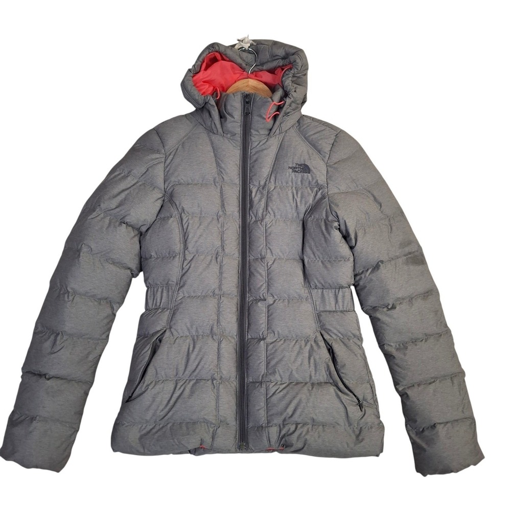 The North Face Womens 550 Down Hooded Puffer Jacket Gray XS Parka NF0A35BV